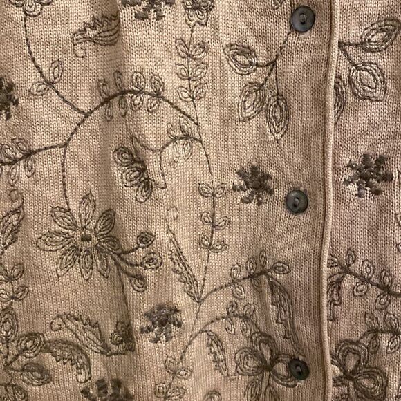 Curio Size Small Wool Silk Blend Floral Embroidered Button Front Cardigan - Picture 5 of 13